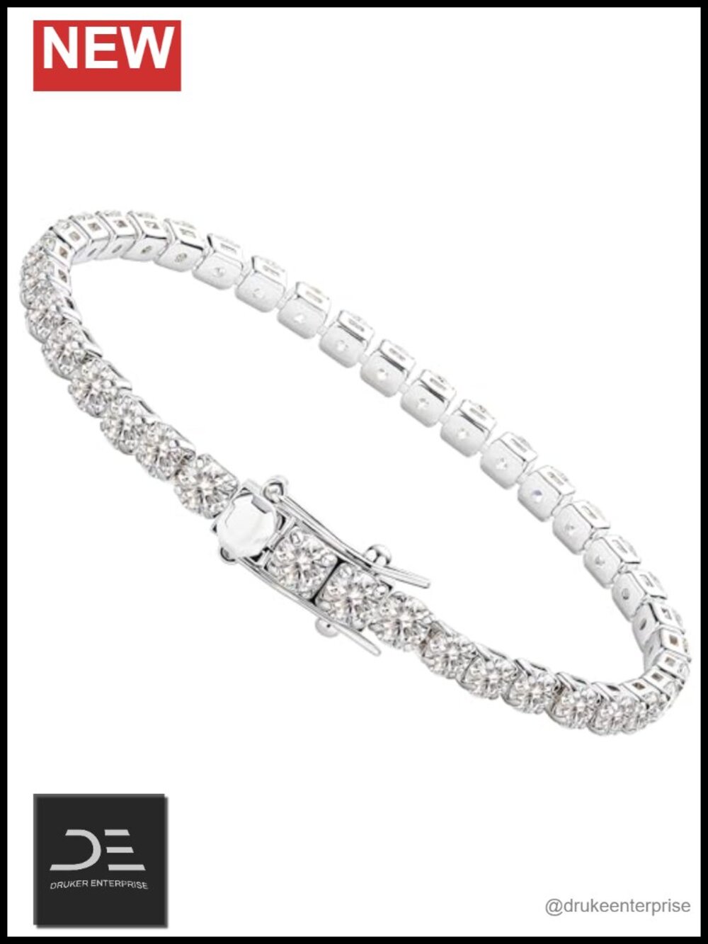 Moissanite Tennis Bracelet 4mm Lab Diamond Double Safety Chain Women Gift